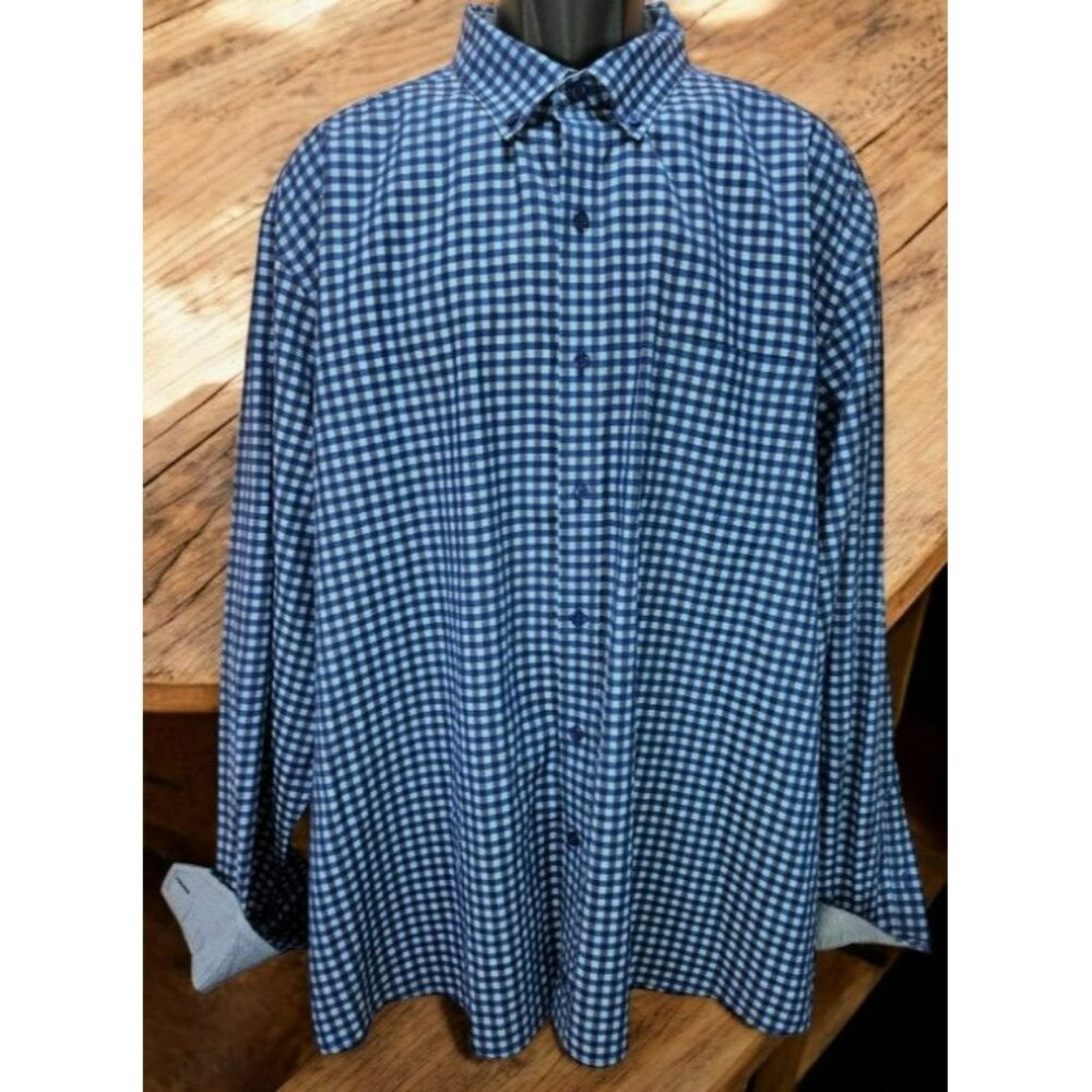 Johnston & Murphy Mens Blue Check Button-Down Shirt 3XL